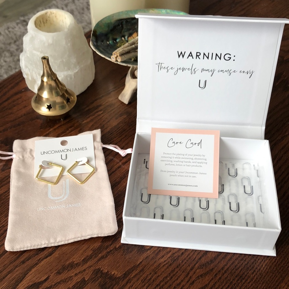 Uncommon James Girl Boss Small Square Hoop Earrings Gold Tone